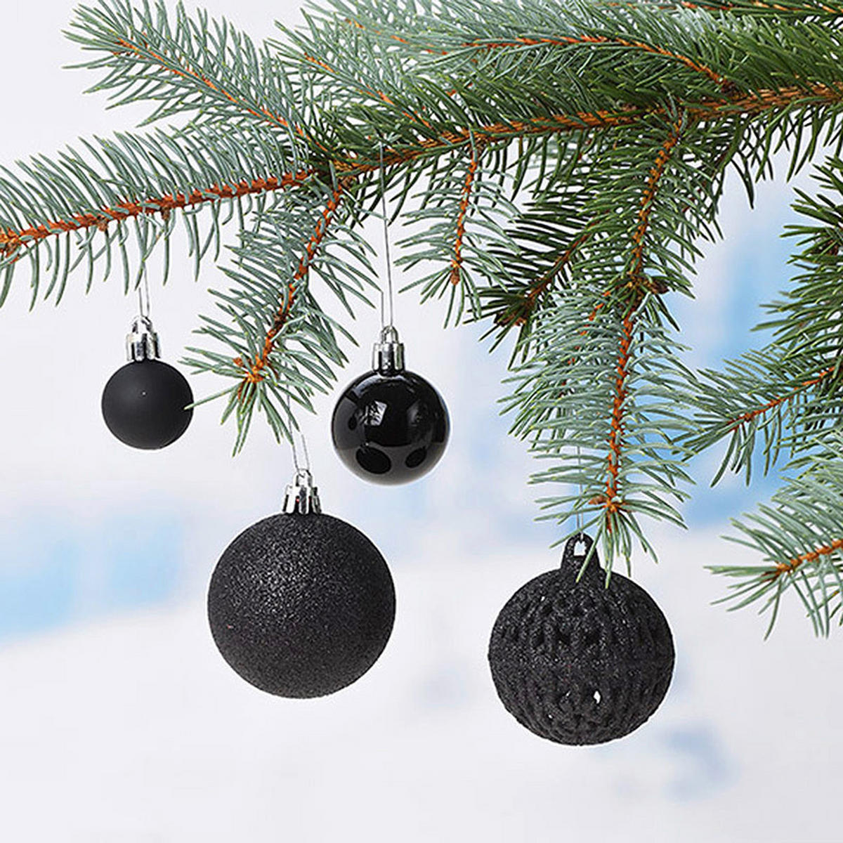 CHRISTBAUMKUGEL-SET 50-teilig  - Schwarz, Design, Kunststoff