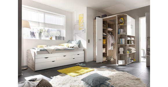 AUSZIEHBETT 90-180/200 cm  in Weiß, Naturfarben  - Weiß/Naturfarben, Design, Holzwerkstoff (90-180/200cm) - Carryhome