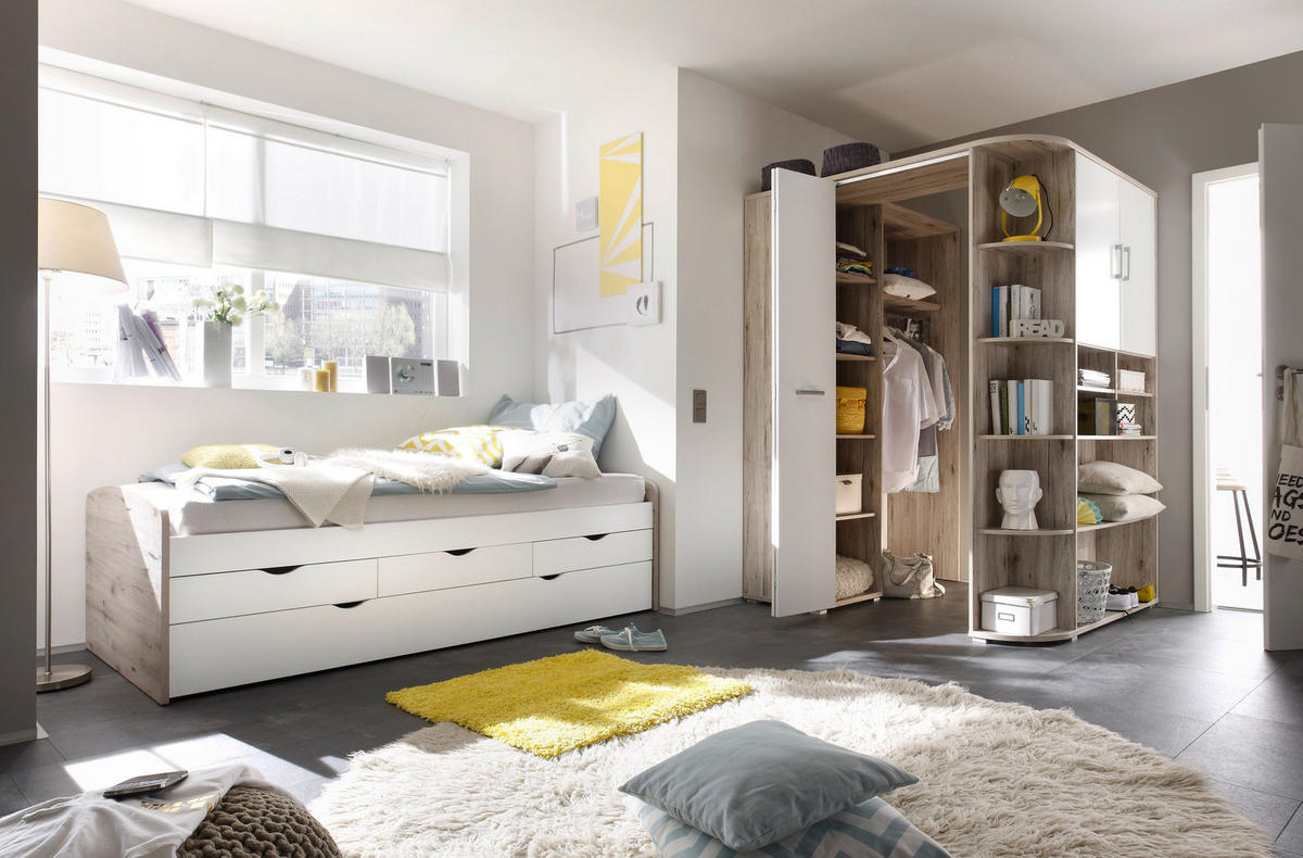 VÝSUVNÁ POSTEĽ, 90-180/200 cm biela, prírodná farba - biela/prírodná farba, Design, kompozitné drevo (90-180/200cm) - Carryhome