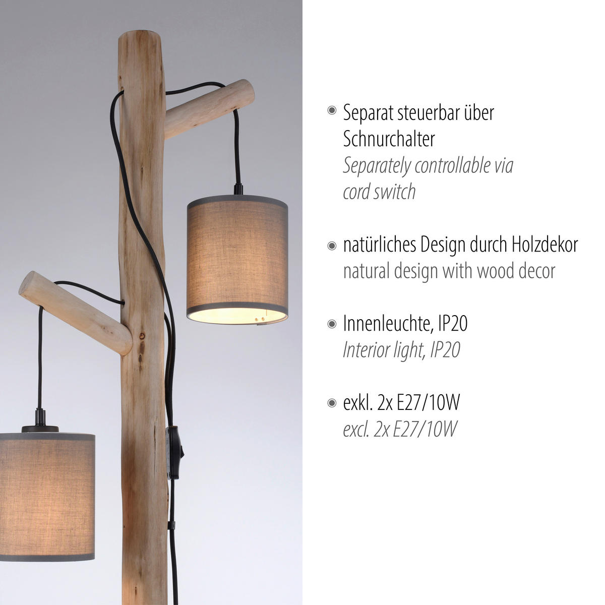 STEHLEUCHTE 39/28/150 cm    - Taupe, Natur, Holz/Kunststoff (39/28/150cm)