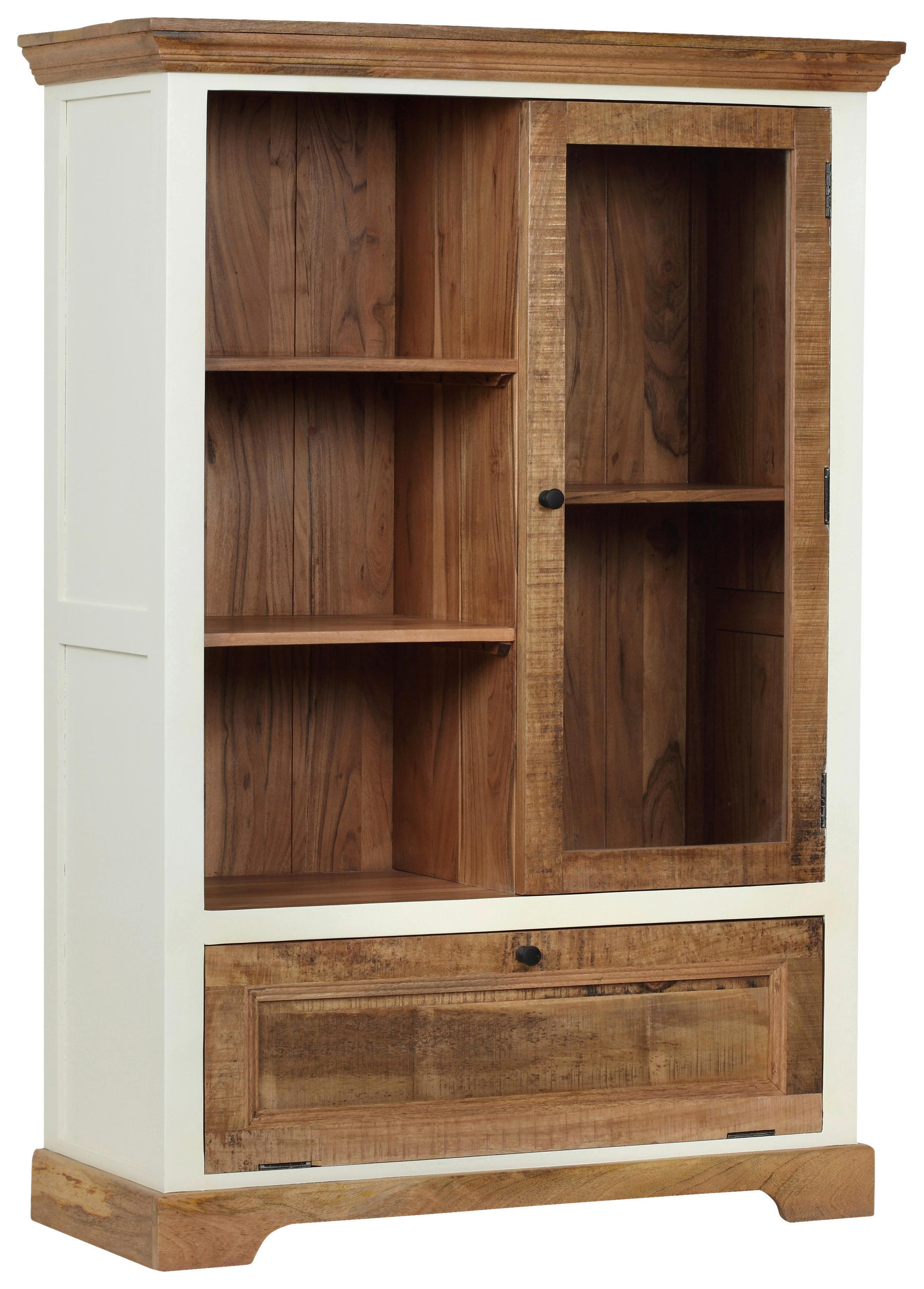 VYSOKÁ KOMODA, akácia, mangové drevo, prírodná farba, biela, 100/145/42 cm - čierna/biela, Romantik / Landhaus, kov/drevo (100/145/42cm) - Landscape