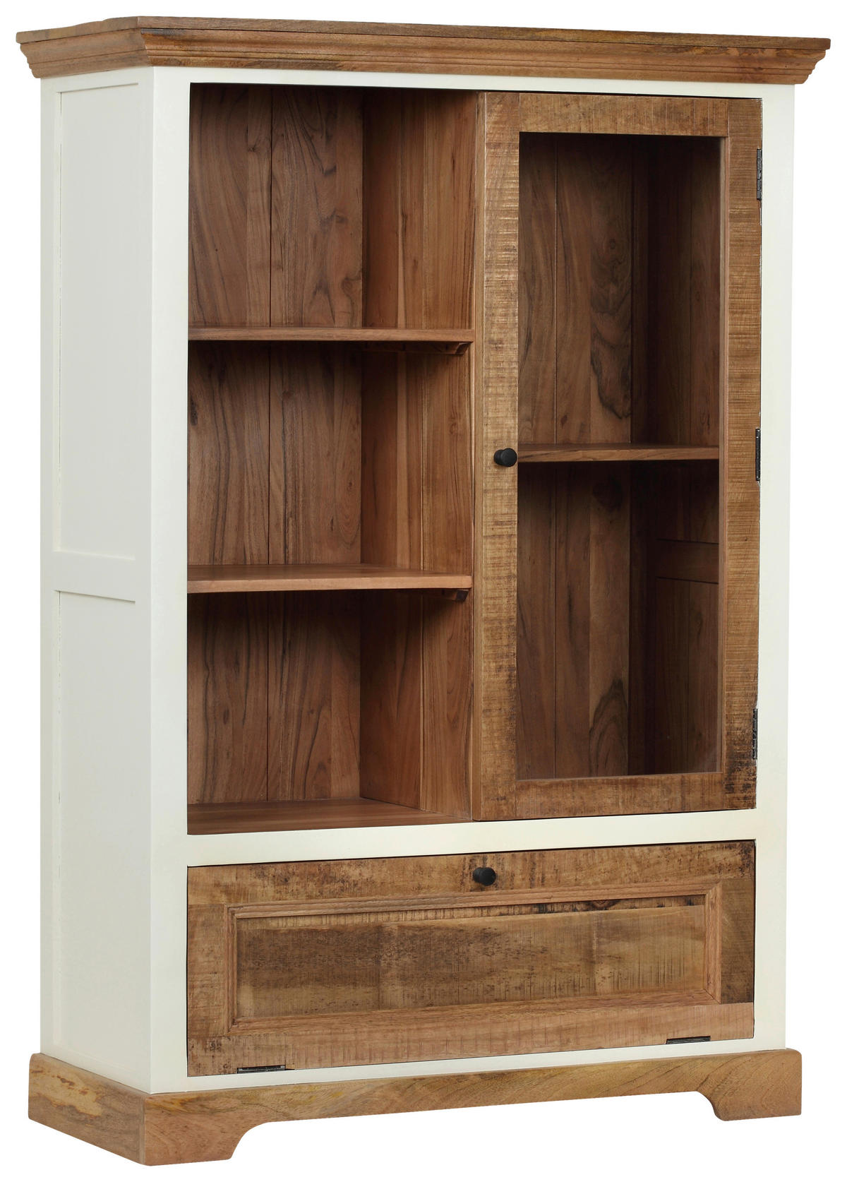 VYSOKÁ KOMODA, akácie, mangové dřevo, přírodní barvy, bílá, 100/145/42 cm - bílá/černá, Romantický / Rustikální, kov/dřevo (100/145/42cm) - Landscape