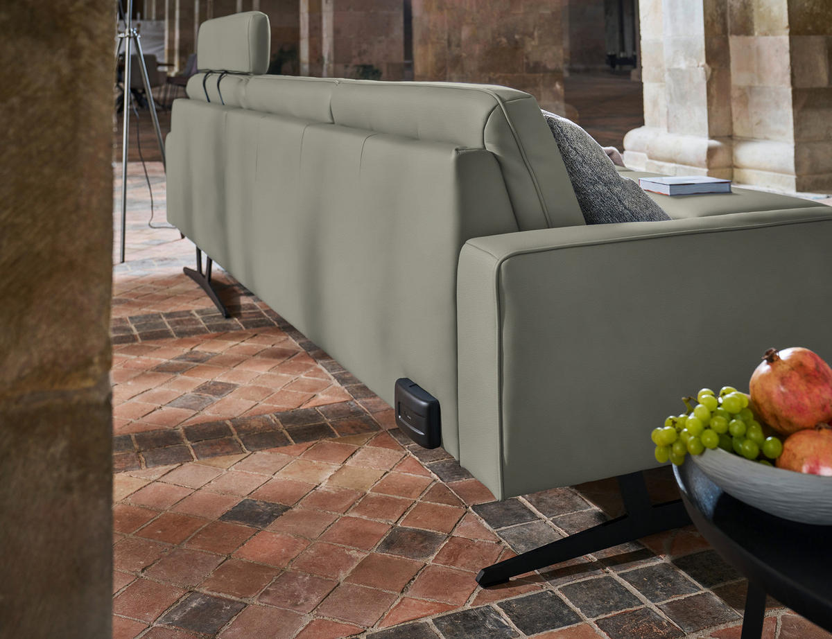 ECKSOFA in Echtleder Hellgrau  - Anthrazit/Hellgrau, Konventionell, Leder/Metall (324/179cm) - Johann Jakob