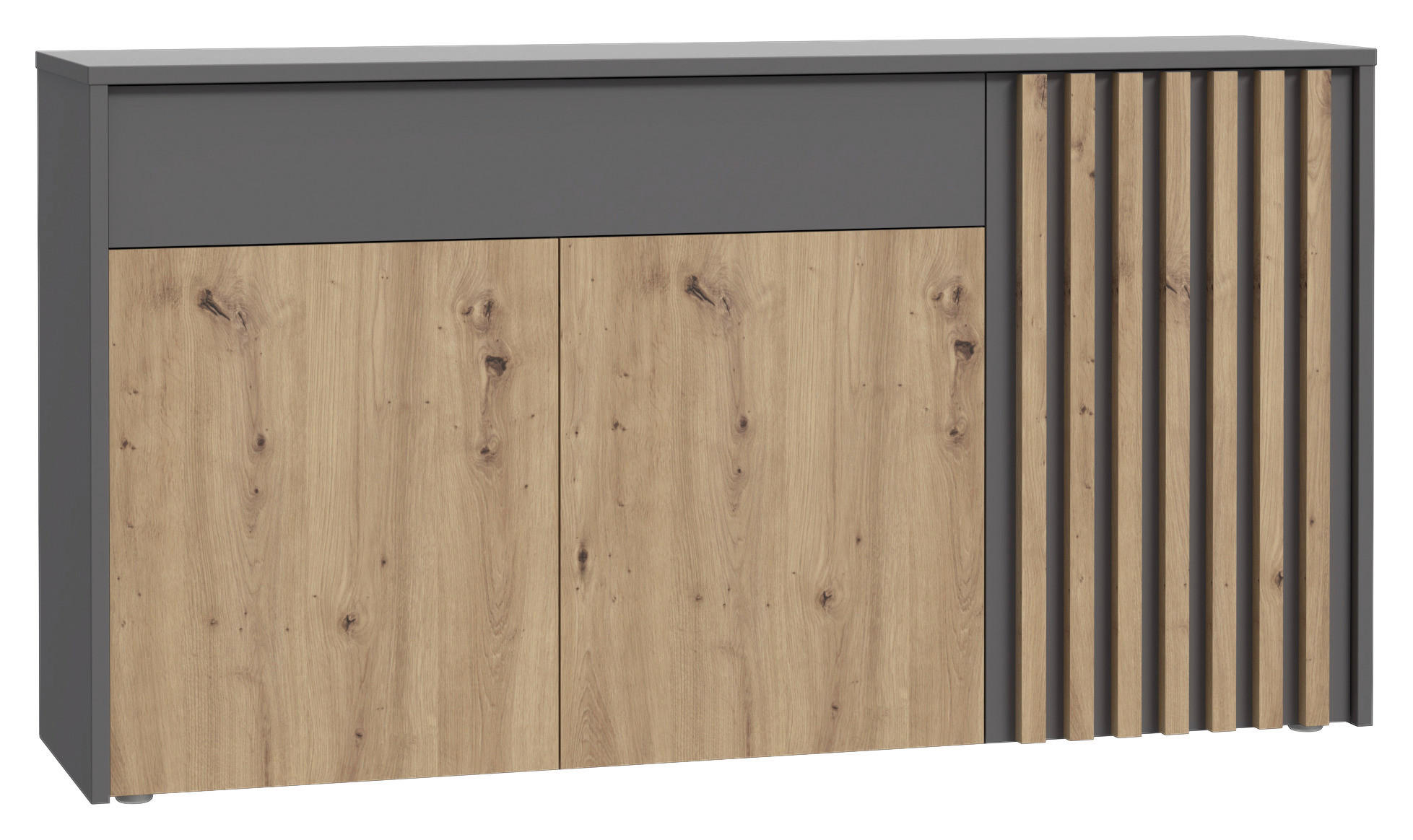 Carryhome ŠIROKÁ KOMODA, šedá, dub artisan, 164,2/87,9/42 cm