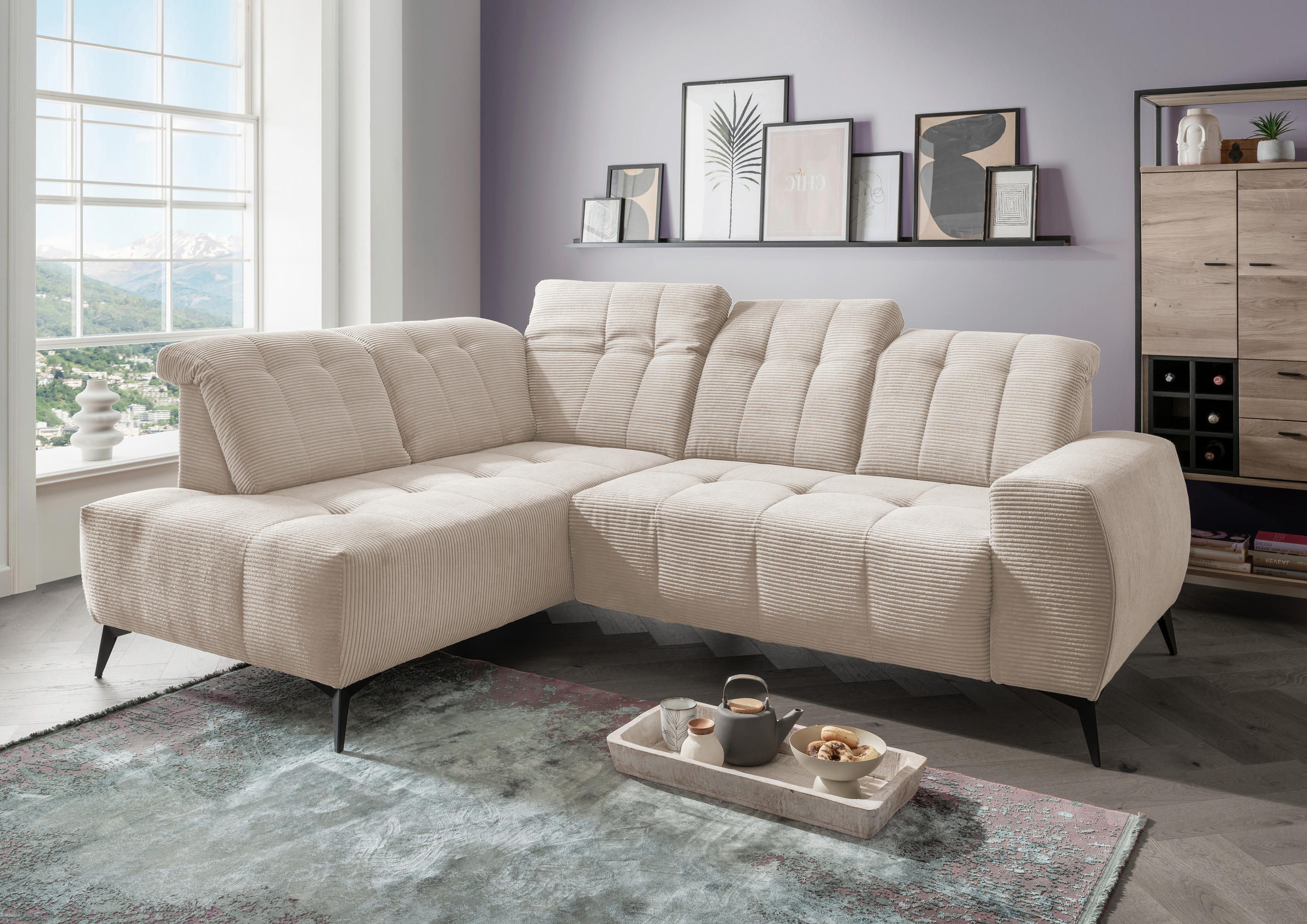 ECKSOFA in Cord Beige - Beige/Schwarz, Modern, Textil/Metall (200/261cm) - Livetastic