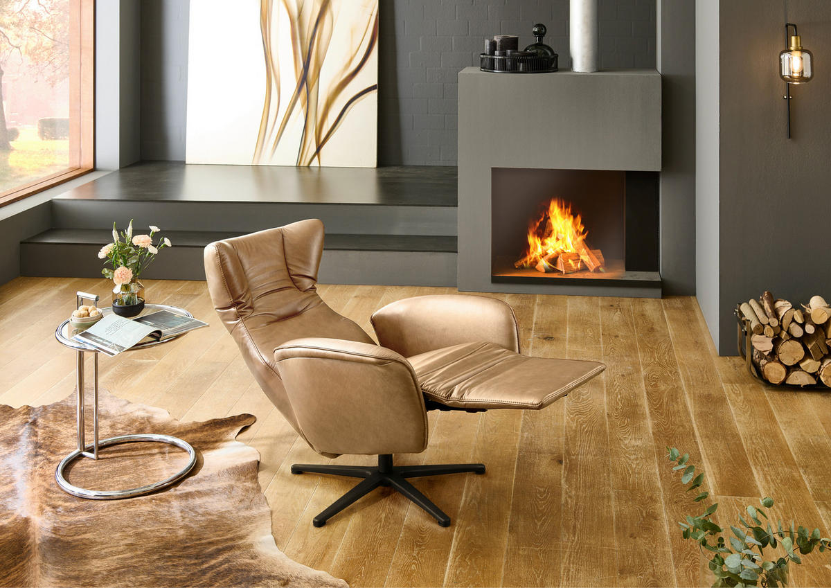 RELAXSESSEL Leder Honig  - Schwarz/Honig, Design, Leder/Metall (75/106/86cm) - Valdera