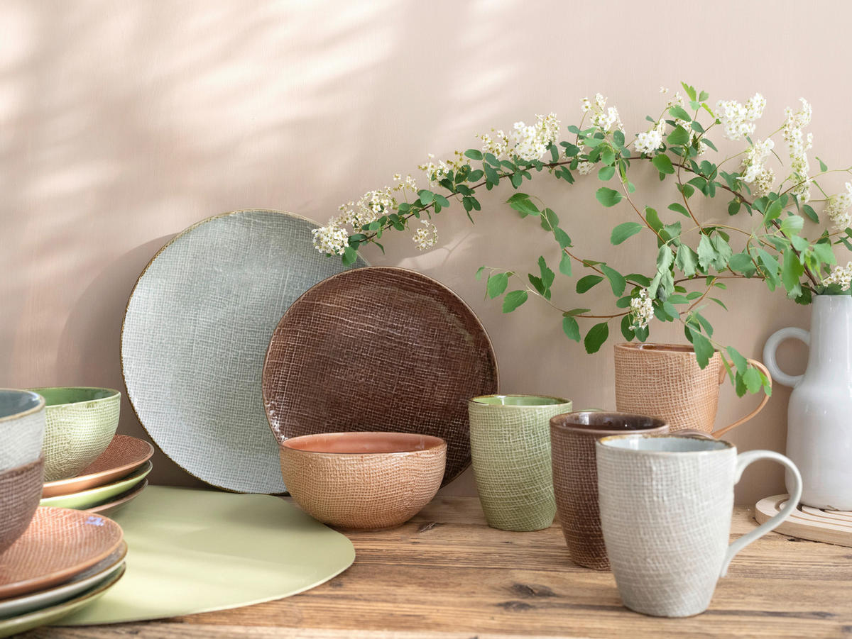 KOMBISERVICE Braun, Creme, Grün, Orange 16-teilig 4 Personen  - Creme/Braun, LIFESTYLE, Keramik (34/31,5/33cm) - Creatable