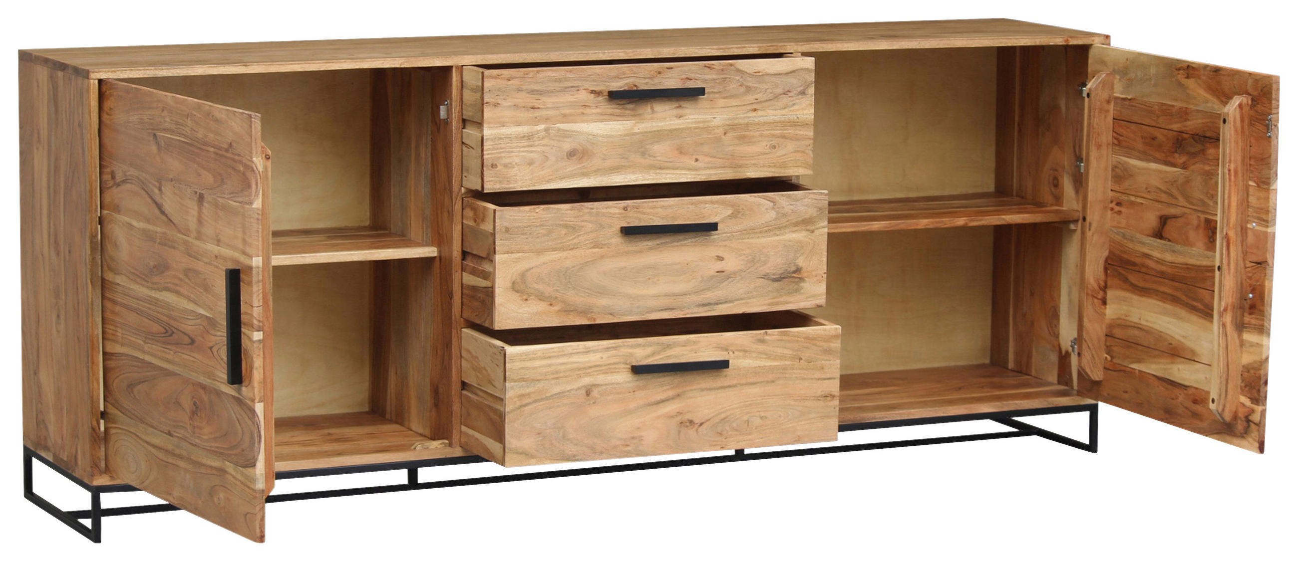 SIDEBOARD 200/80/40 cm  in Akaziefarben, Schwarz  - Schwarz/Akaziefarben, Design, Holz/Metall (200/80/40cm) - home24