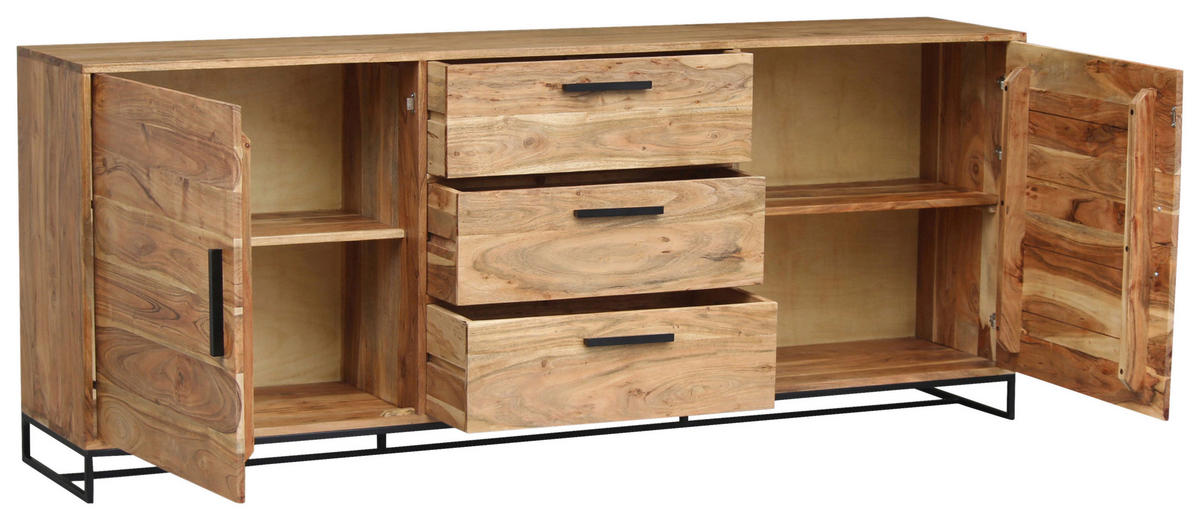 SIDEBOARD  in 200/80/40 cm  - Schwarz/Akaziefarben, Design, Holz/Metall (200/80/40cm) - home24