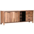 SIDEBOARD Akazie massiv Akaziefarben Einlegeböden  - Schwarz/Akaziefarben, LIFESTYLE, Glas/Holz (210/80/44cm) - Landscape