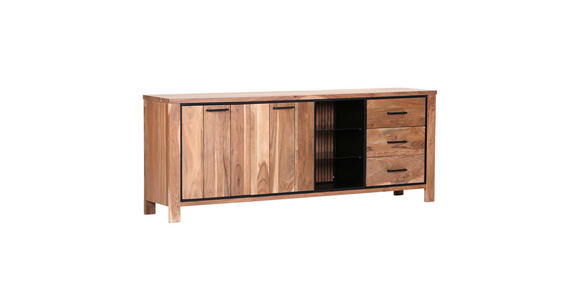 SIDEBOARD Akazie massiv Akaziefarben Einlegeböden  - Schwarz/Akaziefarben, LIFESTYLE, Glas/Holz (210/80/44cm) - Landscape