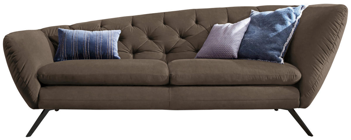 CHESTERFIELD-SOFA in Mikrofaser Hellbraun, Schwarz  - Hellbraun/Schwarz, Design, Textil/Metall (223/84/90cm) - Pure Home Lifestyle