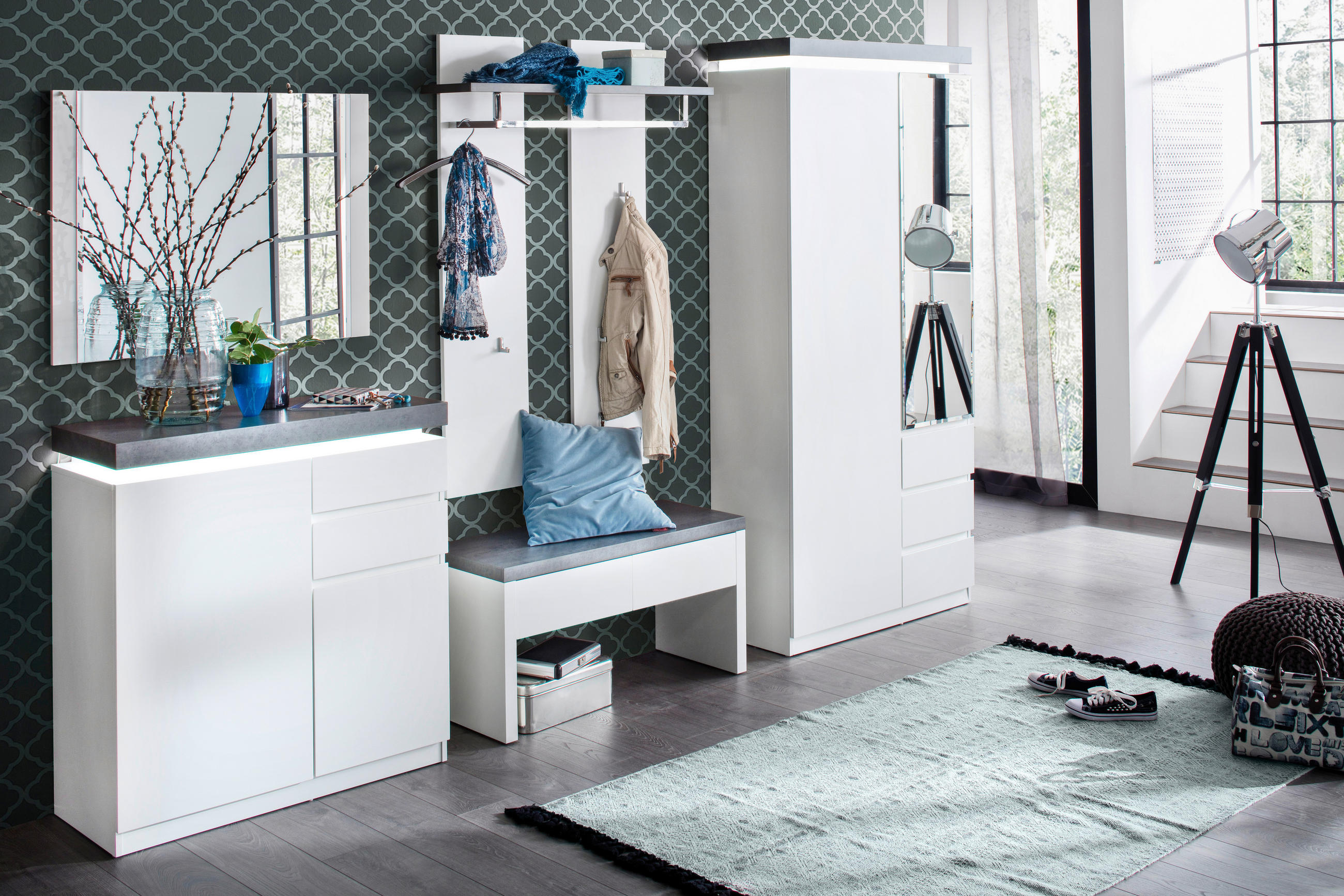 GARDEROBENPANEEL  in 91/135/25 cm  - Weiss/Grau, Design, Holzwerkstoff (91/135/25cm) - Novel