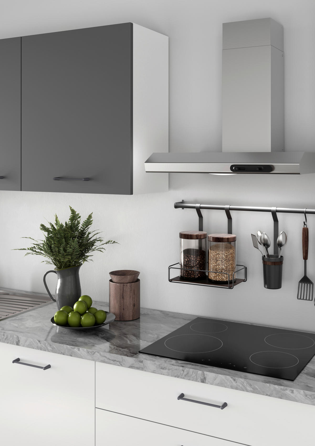 BLOK KUHINJA SA APARATIMA  bela, tamnosiva  - tamnosiva/magnolija, Moderno, metal/pločasti materijal (350/216/60cm) - Italstyle