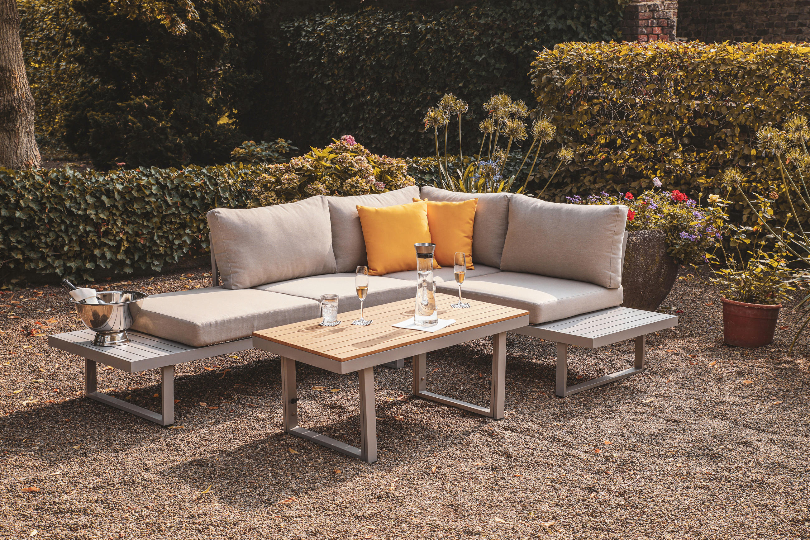 LOUNGEGARNITUR Akazie Aluminium  - Grau, Basics, Holz/Textil (175/70/175cm) - Gardenson