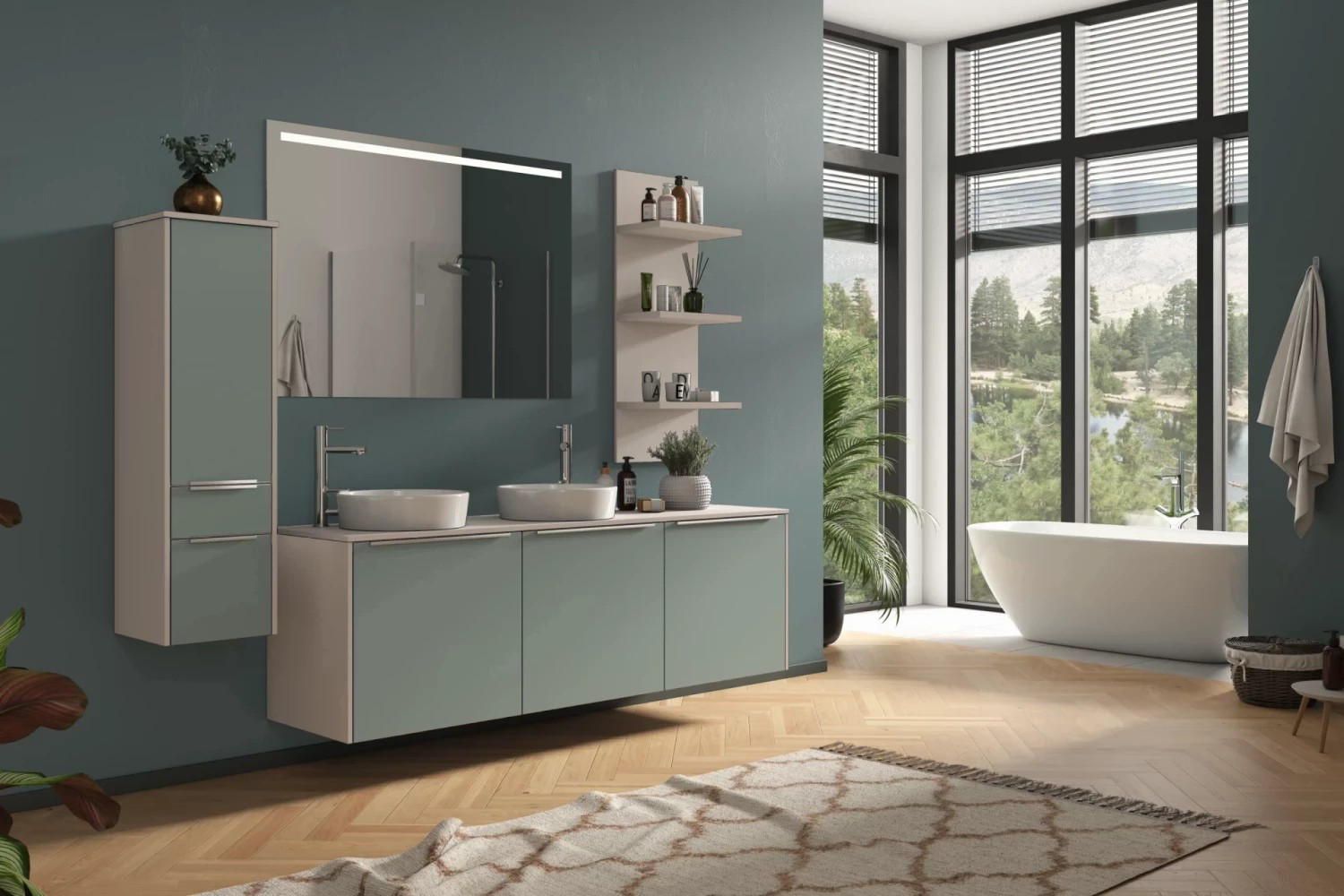 Badmöbel-set 5-tlg. Toronto B: Ca. 230 Cm Grau/türkis