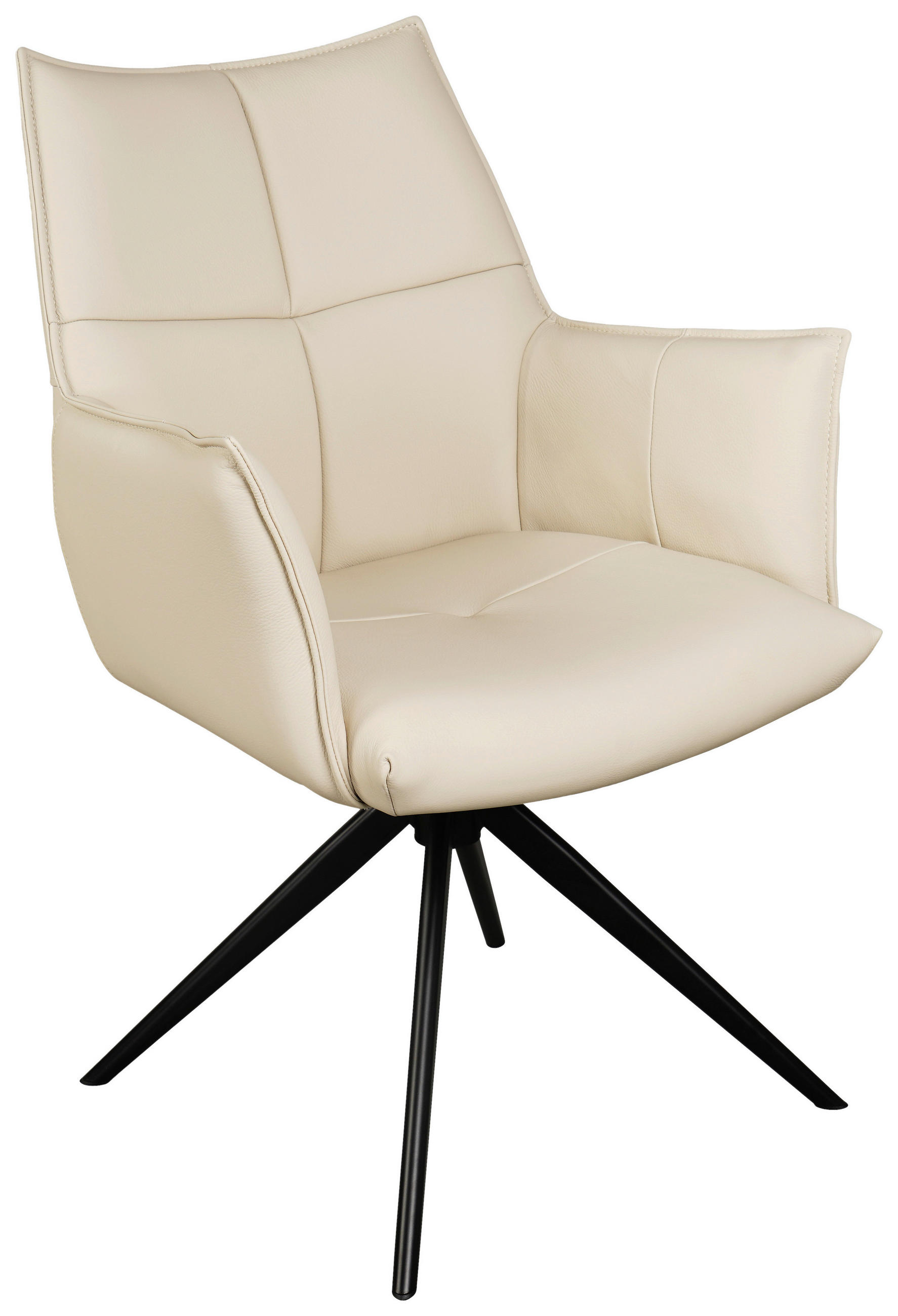 ARMLEHNSTUHL  Lederauswahl, Sitzfläche 360° drehbar  Echtleder  Creme, Schwarz  - Creme/Schwarz, Design, Leder/Metall (62/91/62cm) - Novel