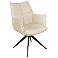 ARMLEHNSTUHL  Lederauswahl, Sitzfläche 360° drehbar  Echtleder  Creme, Schwarz  - Creme/Schwarz, Design, Leder/Metall (62/91/62cm) - Novel