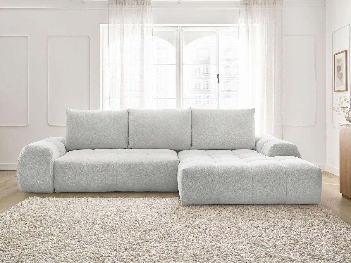 ECKSCHLAFSOFA EVEREST  mit Rücken echt, Armteil links, Armteil rechts Flachgewebe Hellgrau  - Hellgrau/Schwarz, MODERN, Kunststoff/Textil (318/180cm) - Livetastic