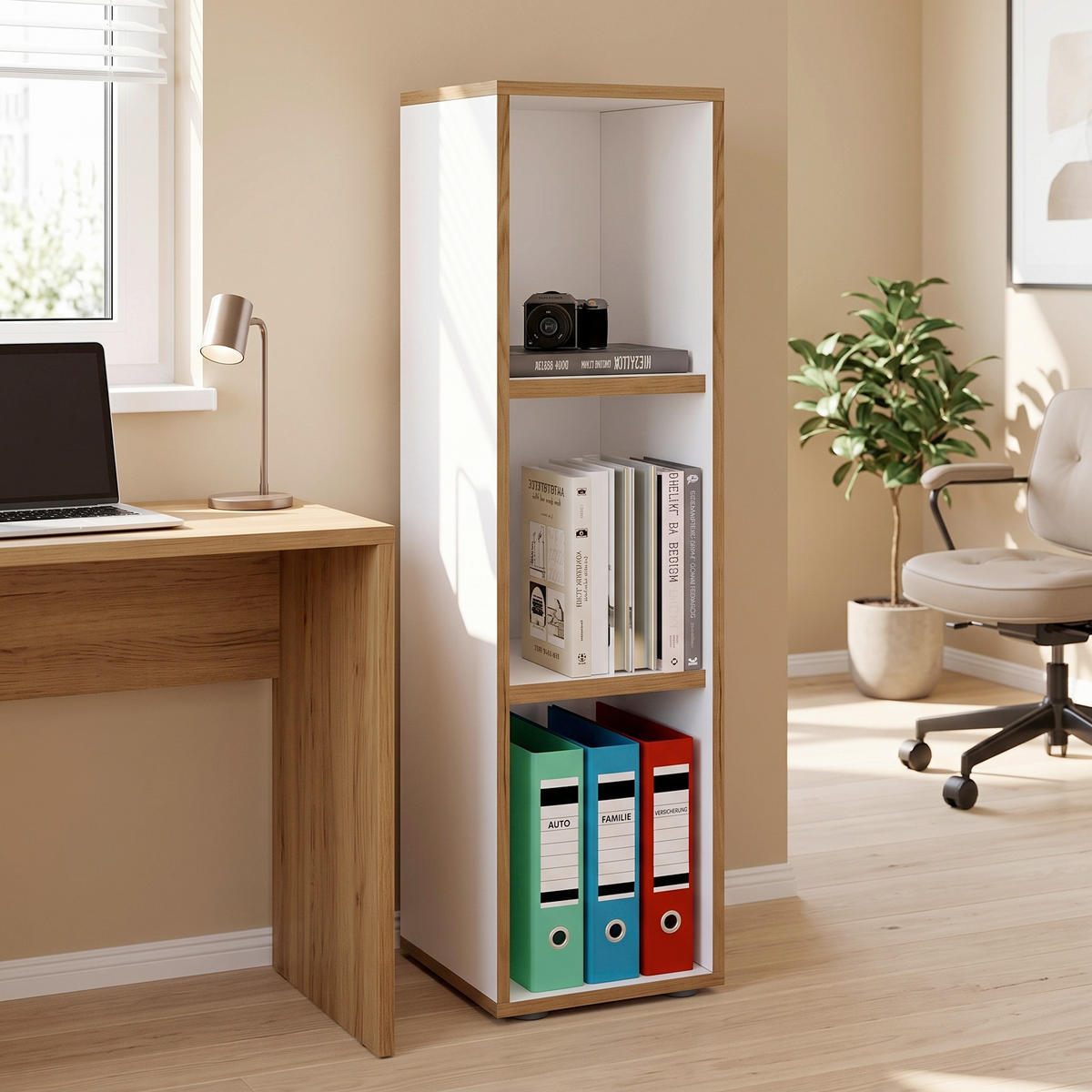 AKTENREGAL 30/110/33 cm  - Honigeiche/Weiss, Design, Holzwerkstoff/Kunststoff (30/110/33cm) - P & B