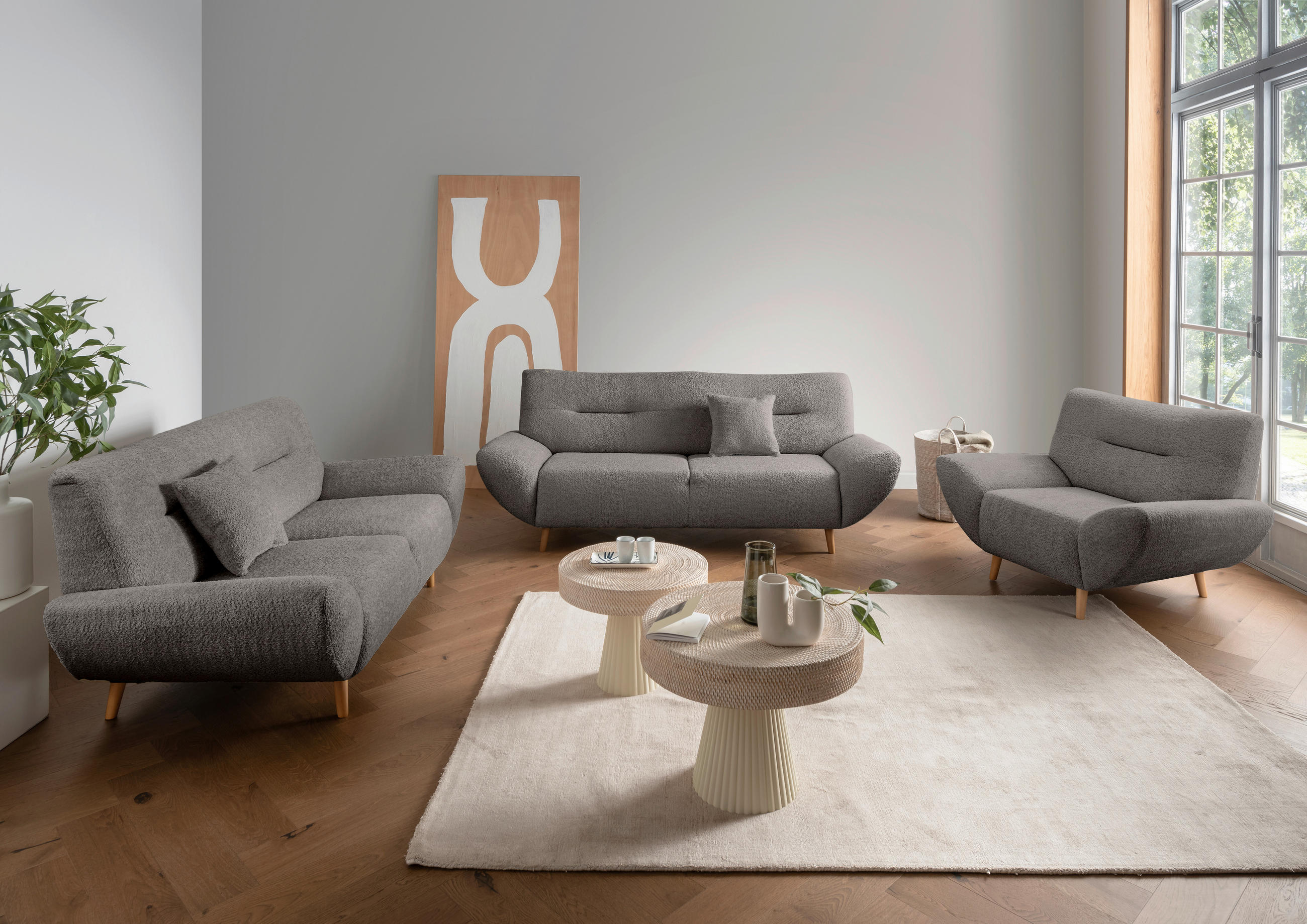 2-SITZER-SOFA in Bouclé Anthrazit  - Wildeiche/Anthrazit, KONVENTIONELL, Holz/Textil (173/81/90cm) - MID.YOU