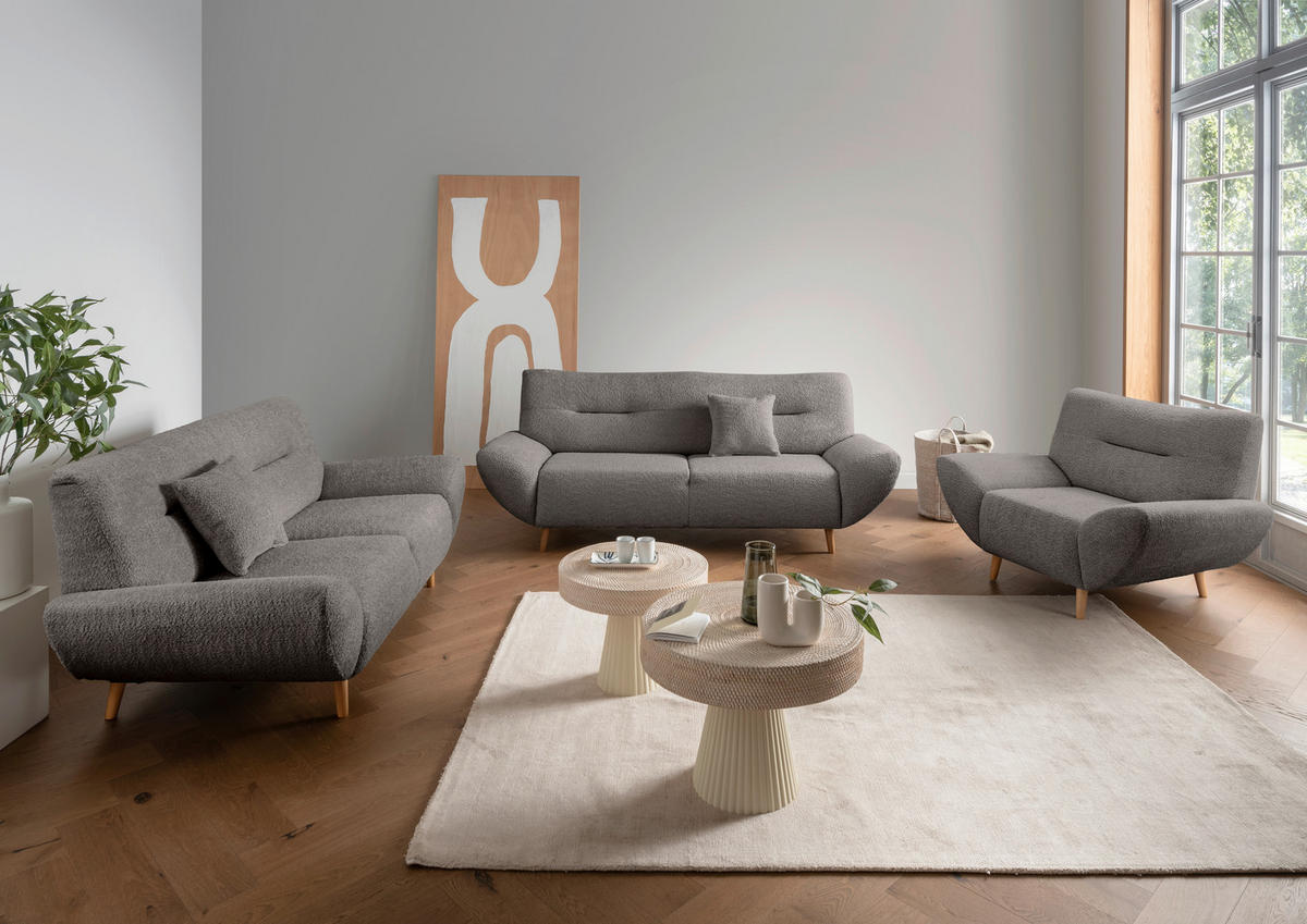 2-SITZER-SOFA in Bouclé Anthrazit  - Wildeiche/Anthrazit, KONVENTIONELL, Holz/Textil (173/81/90cm) - MID.YOU