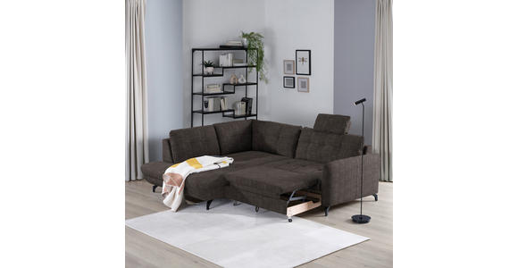 ECKSOFA in Flachgewebe, Leinenoptik Braun  - Schwarz/Braun, Design, Textil/Metall (208/247cm) - Xora