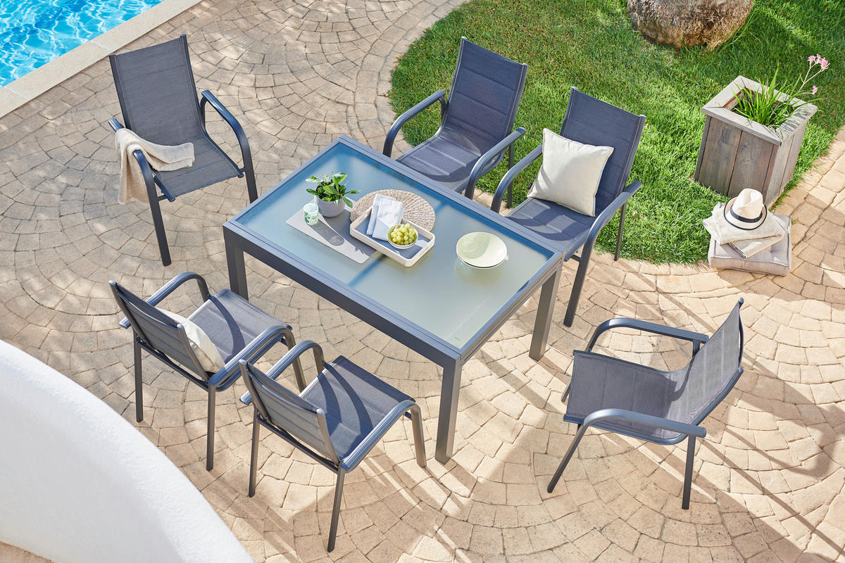 STAPELSESSEL in Metall, Textil Anthrazit, Schwarz  - Anthrazit/Schwarz, Basics, Textil/Metall (60/94/68cm) - Ambia Garden