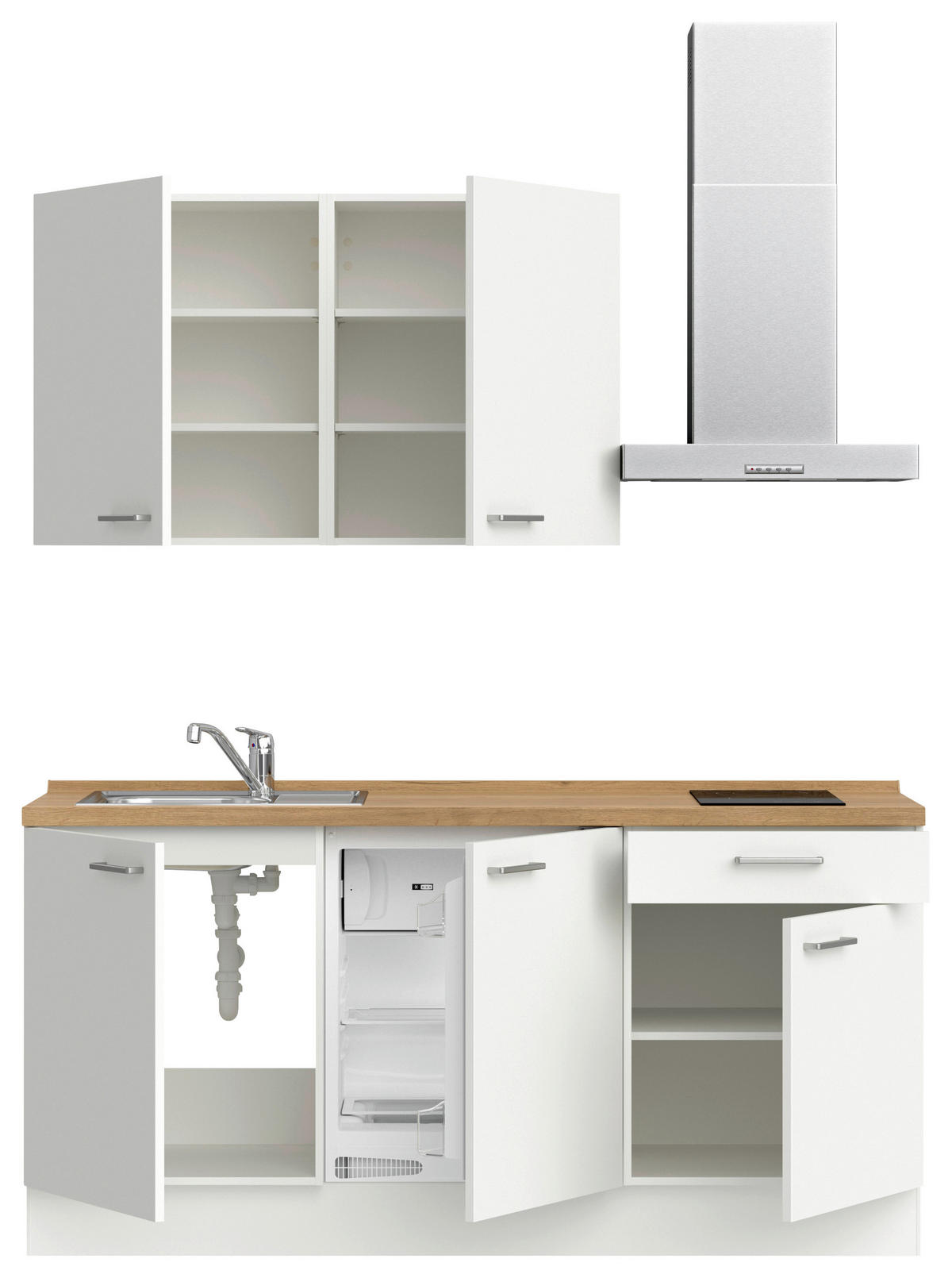 KÜCHENLEERBLOCK 180 cm   in Weiß, Eichefarben  - Edelstahlfarben/Eichefarben, MODERN, Holzwerkstoff/Metall (180cm) - Nobilia
