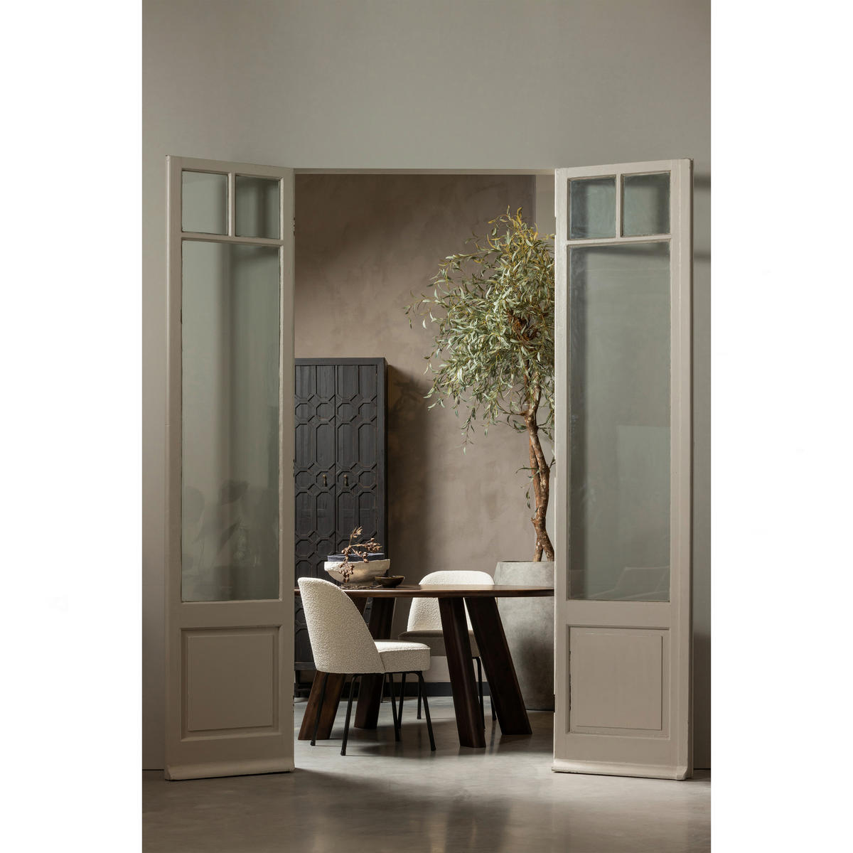 STUHL-SET 2 Stück  in Bouclé  - Schwarz/Naturfarben, MODERN, Textil/Metall (50/83/57cm) - Livetastic