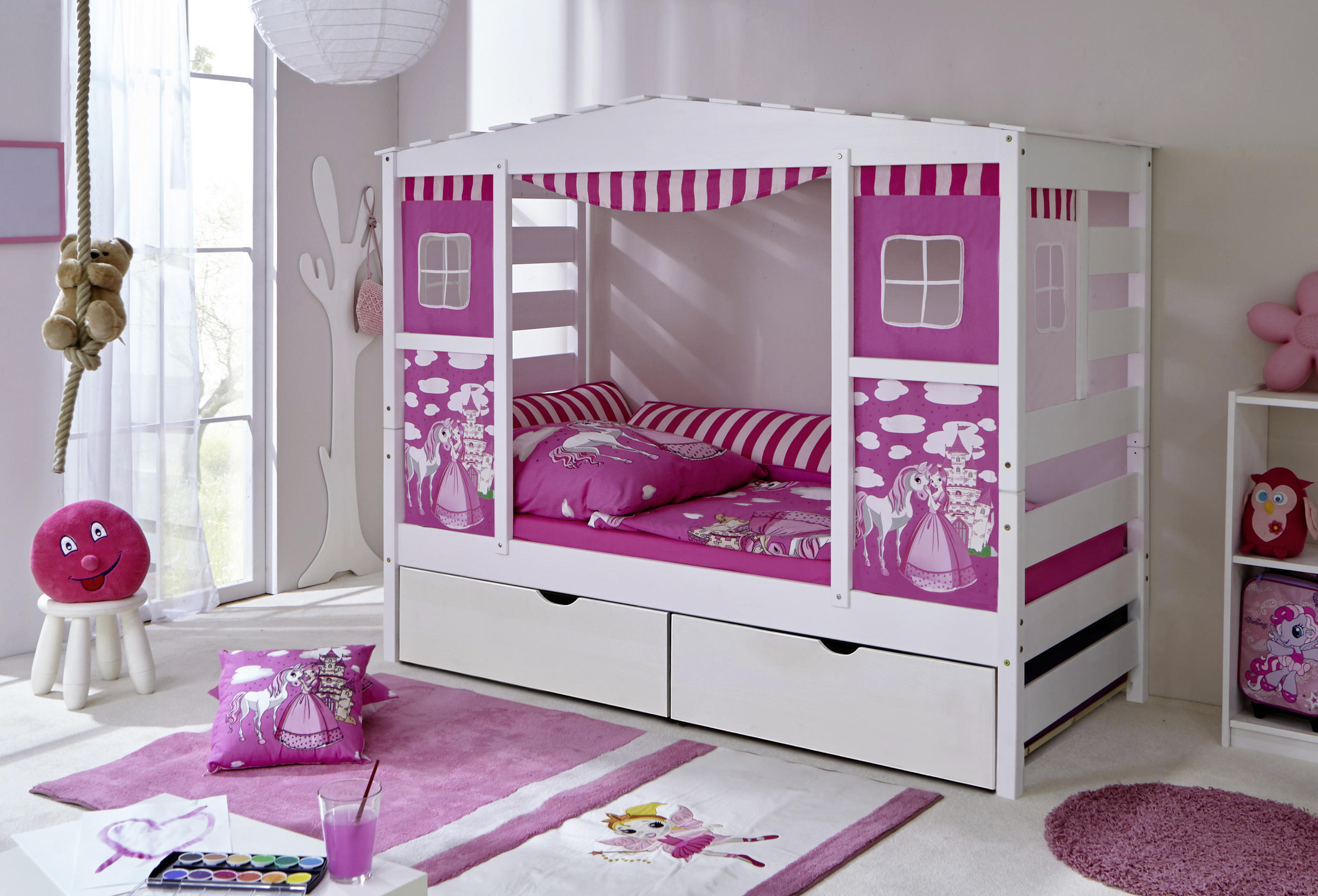 DĚTSKÁ POSTEL SE STŘÍŠKOU, 90/200 cm pink - pink, Moderní, dřevo (90/200cm) - MID.YOU