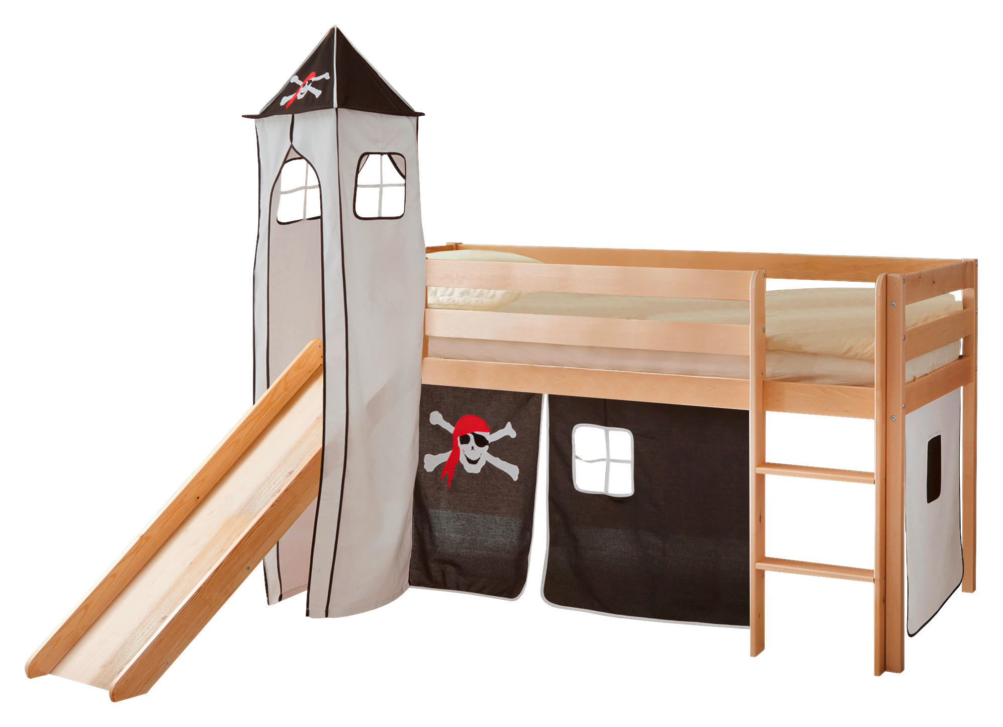 SPIELBETT Kiefer massiv 90/200 cm Schwarz, Weiß, Kieferfarben  - Schwarz/Weiß, Natur, Holz (90/200cm) - MID.YOU