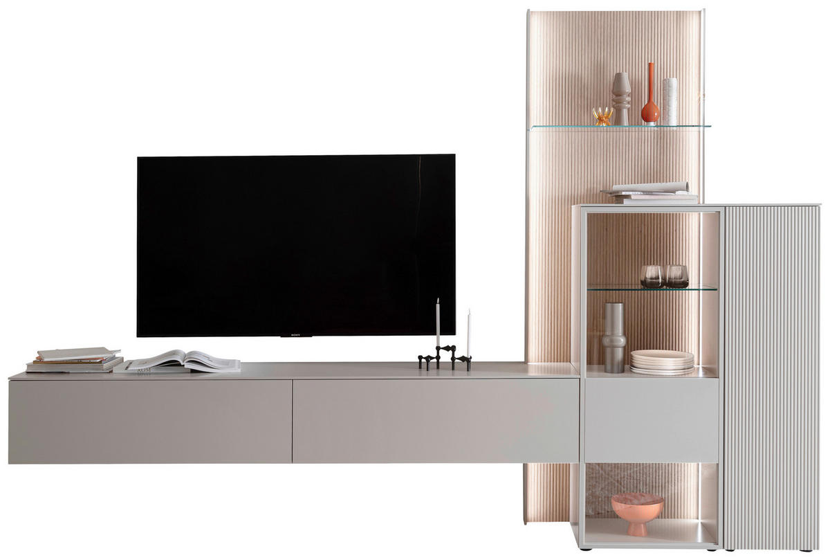 WOHNWAND  in Eichefarben, Kaschmir 340/234/45 cm  - Kaschmir/Eichefarben, Design, Glas/Holz (340/234/45cm) - Schöner Wohnen