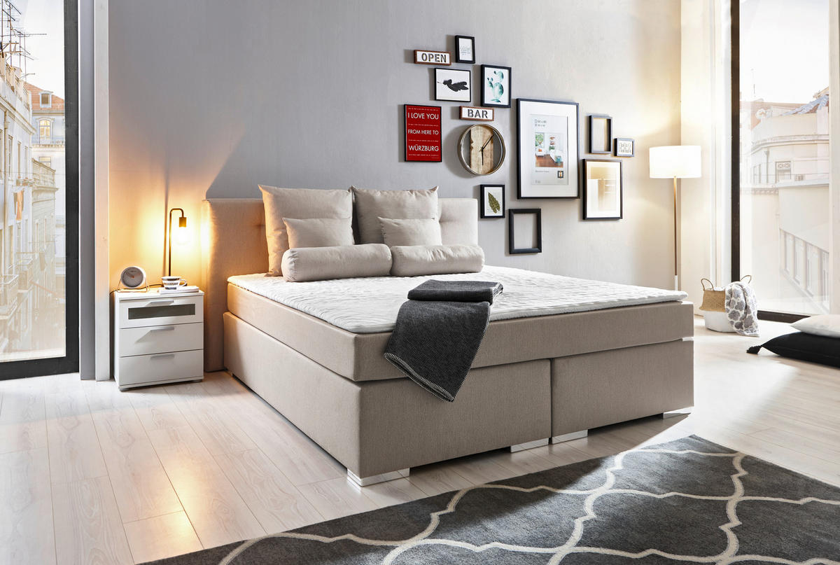 BOXSPRINGBETT 180/200 cm  in Beige  - Chromfarben/Beige, KONVENTIONELL, Kunststoff/Textil (180/200cm) - Carryhome