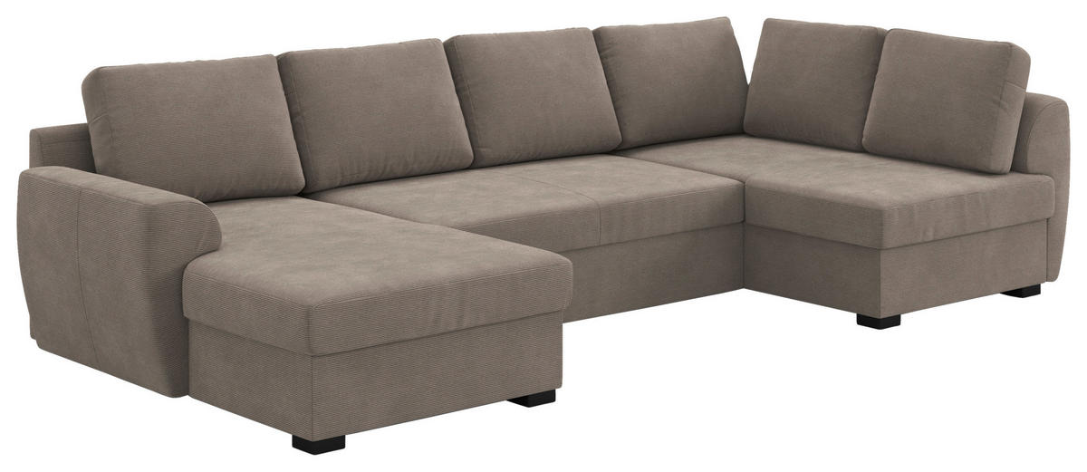 SJEDEĆA GARNITURA tekstil  taupe   - crna/taupe, Trend, tekstil/plastika (154/327/86cm) - MID.YOU