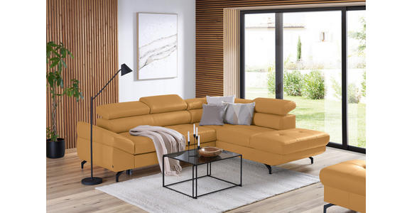 ECKSOFA Senfgelb Echtleder - Senfgelb/Schwarz, Design, Leder/Metall (270/220cm) - Novel