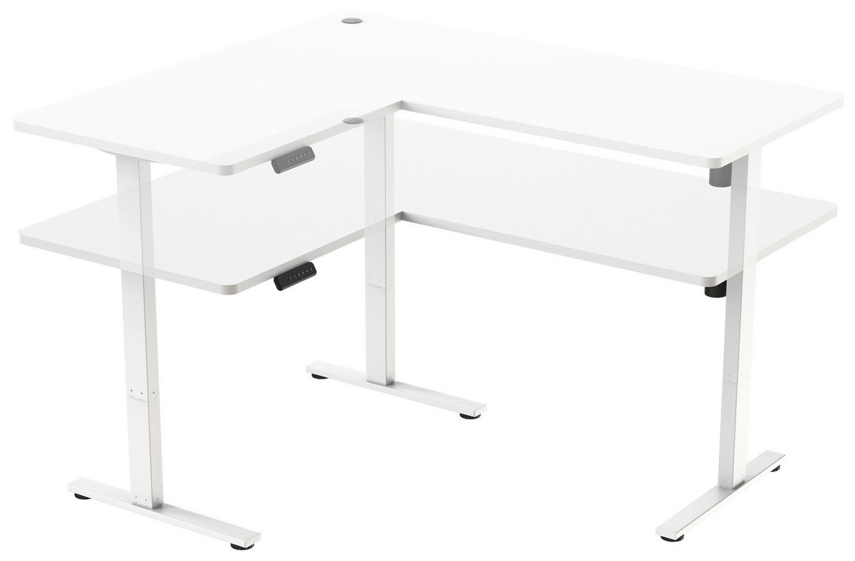 ECKSCHREIBTISCH  Weiß höhenverstellbar  - Weiß, MODERN, Holzwerkstoff/Metall (160/74,5/119/140cm) - MID.YOU