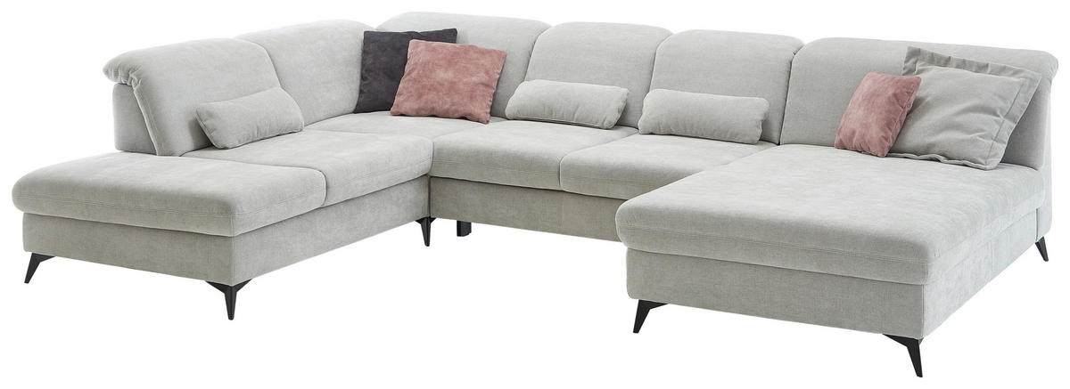 WOHNLANDSCHAFT in Chenille Silberfarben  - Silberfarben/Schwarz, Design, Textil/Metall (255/369/198cm) - Beldomo Style