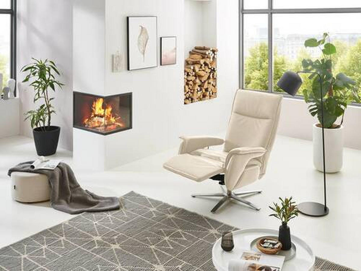 FERNSEHSESSEL in Lederlook (vegan) Ecru  - Ecru/Edelstahlfarben, Modern, Textil/Metall (77/116/80cm) - Livetastic