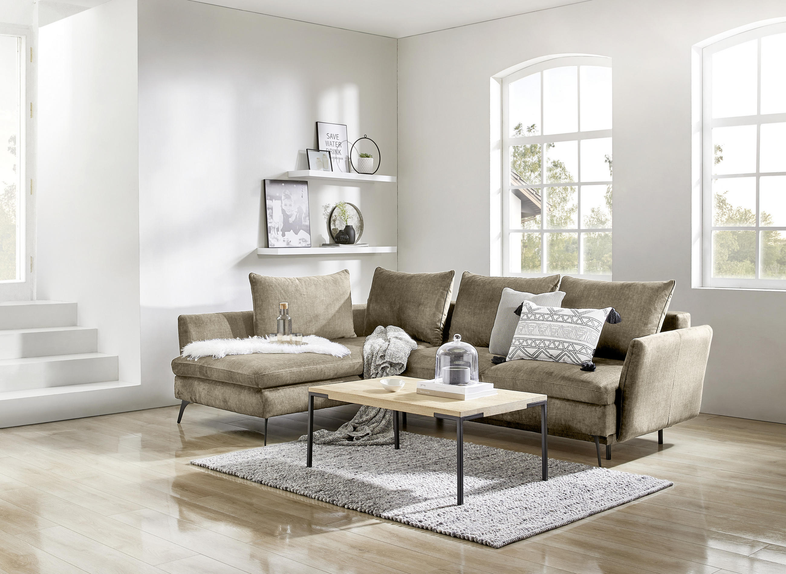 ECKSOFA Rostfarben Webstoff  - Rostfarben/Schwarz, Design, Textil/Metall (182/280cm)