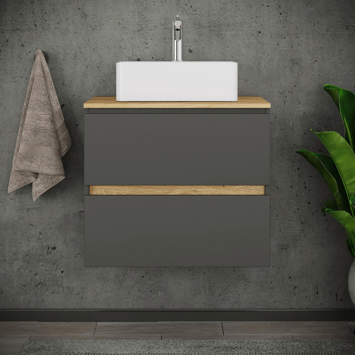 BADEZIMMER 2-teilig  in  - Honigeiche/Anthrazit, Trend, Keramik/Holzwerkstoff (60/67/51cm) - MID.YOU