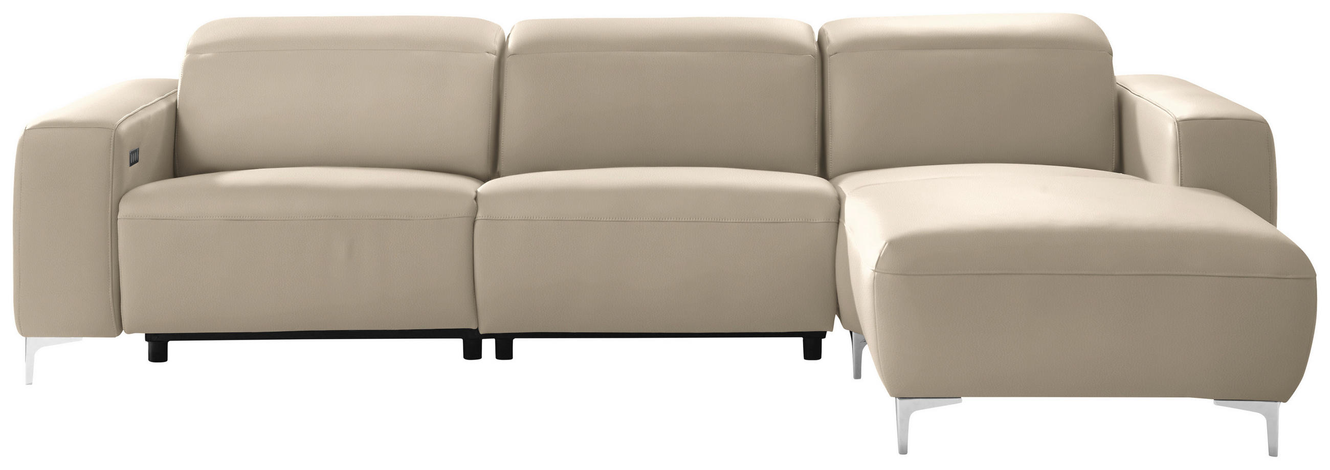 ECKSOFA Hellbraun Echtleder  - Chromfarben/Hellbraun, Design, Leder/Metall (292/177cm) - Pure Home Lifestyle
