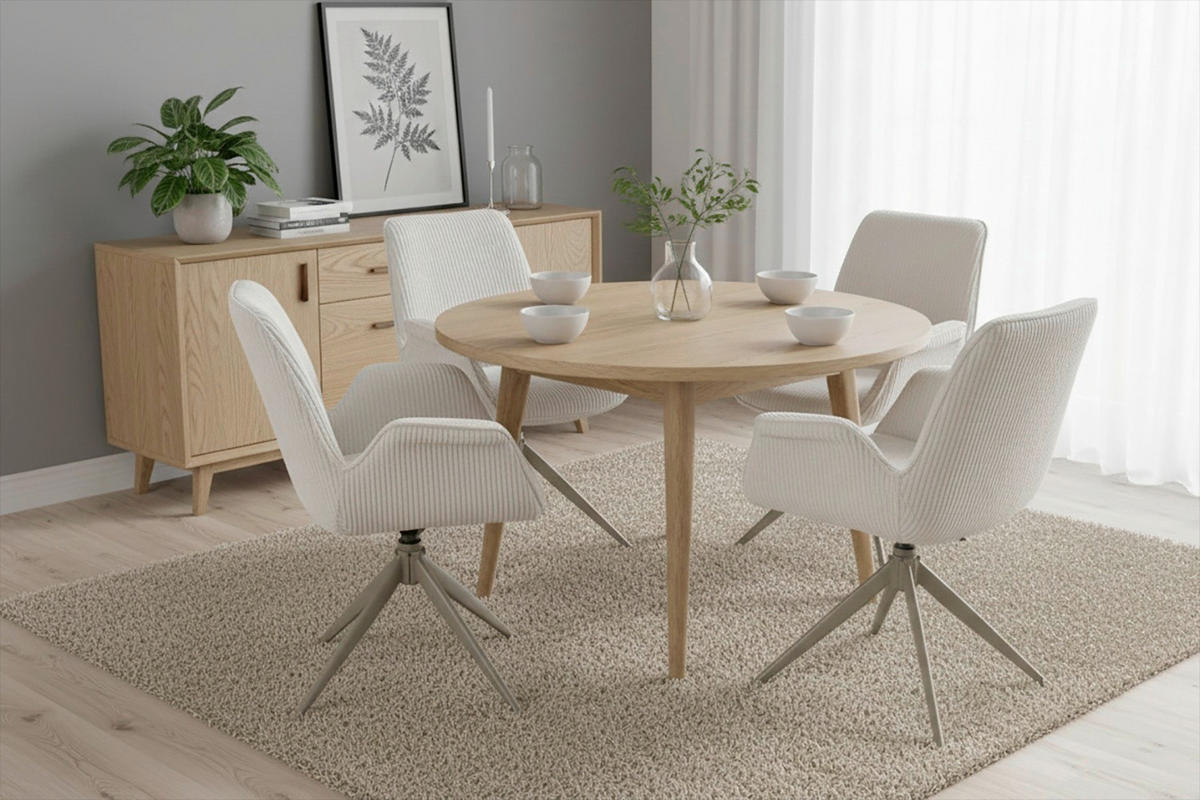 ARMLEHNSTUHL-SET 2 Stück  in Cord  - Creme/Weiß, MODERN, Textil/Metall (66/85/60,5cm) - MID.YOU