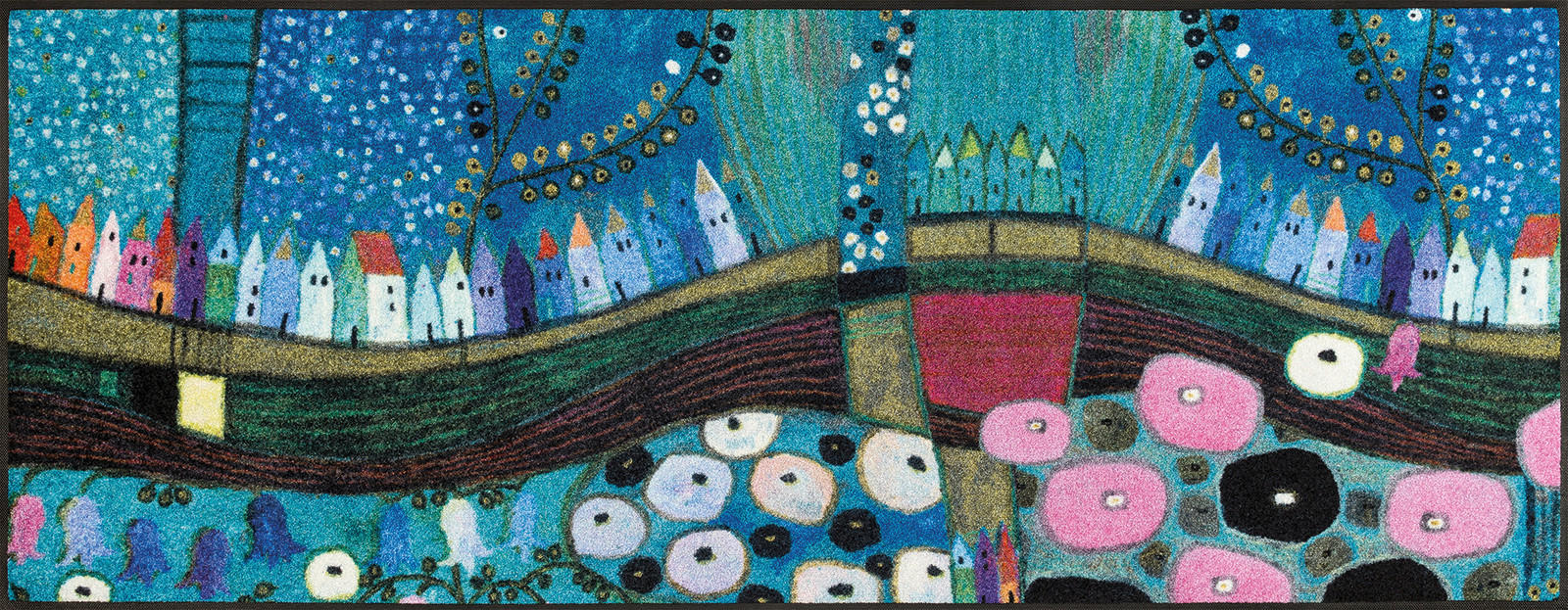 LÄUFER 75/190 cm Stadt in Blau Blau, Multicolor  - Blau/Multicolor, Trend, Kunststoff (75/190cm) - wash+dry