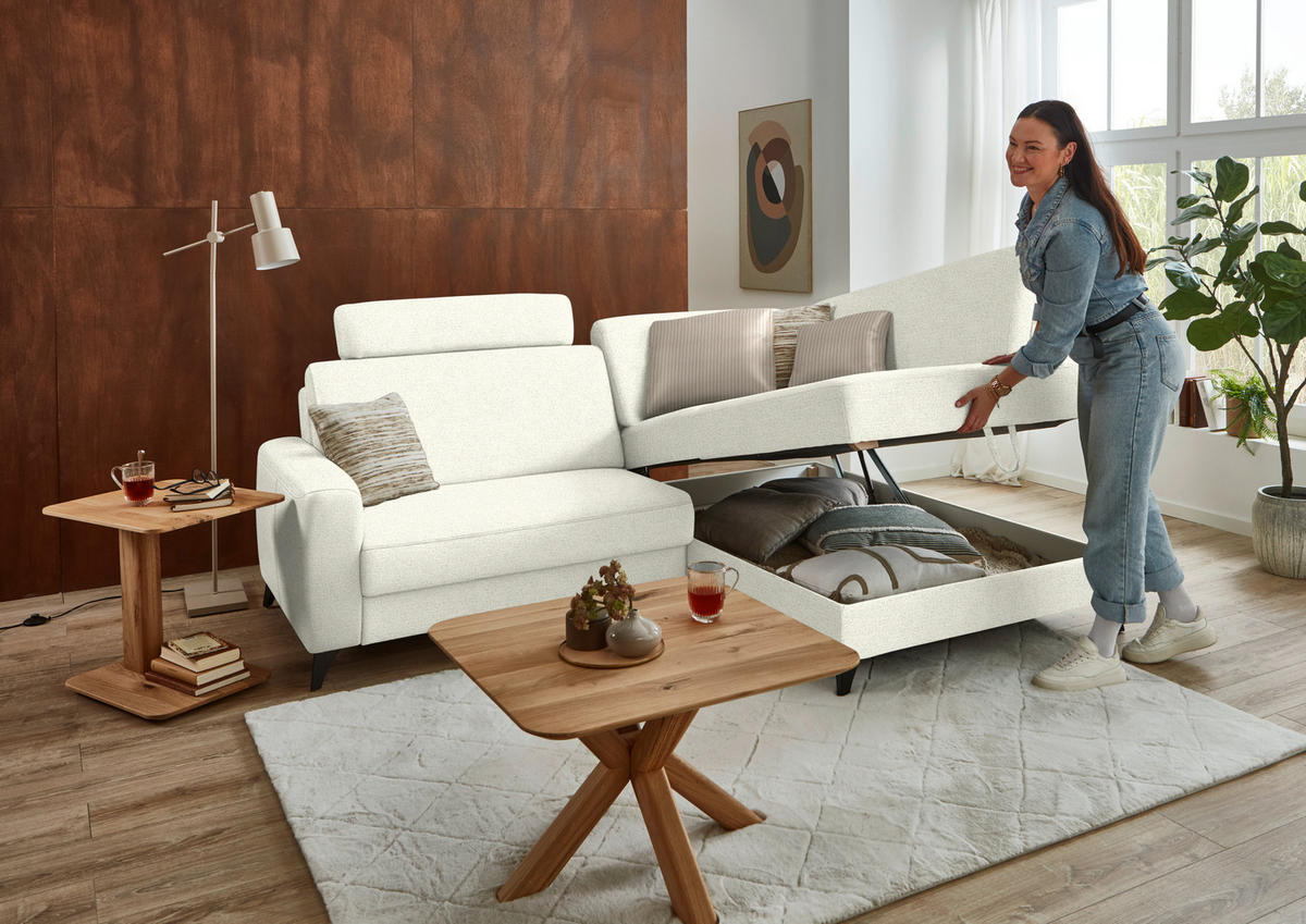 ECKSOFA  Chenille Creme  - Creme/Schwarz, Design, Textil/Metall (239/182cm) - Beldomo Comfort