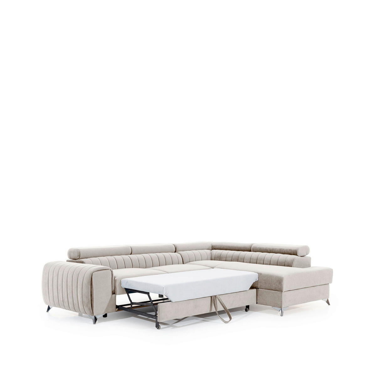ECKSOFA Beige  - Beige/Silberfarben, Design, Textil/Metall (278/205cm) - MID.YOU