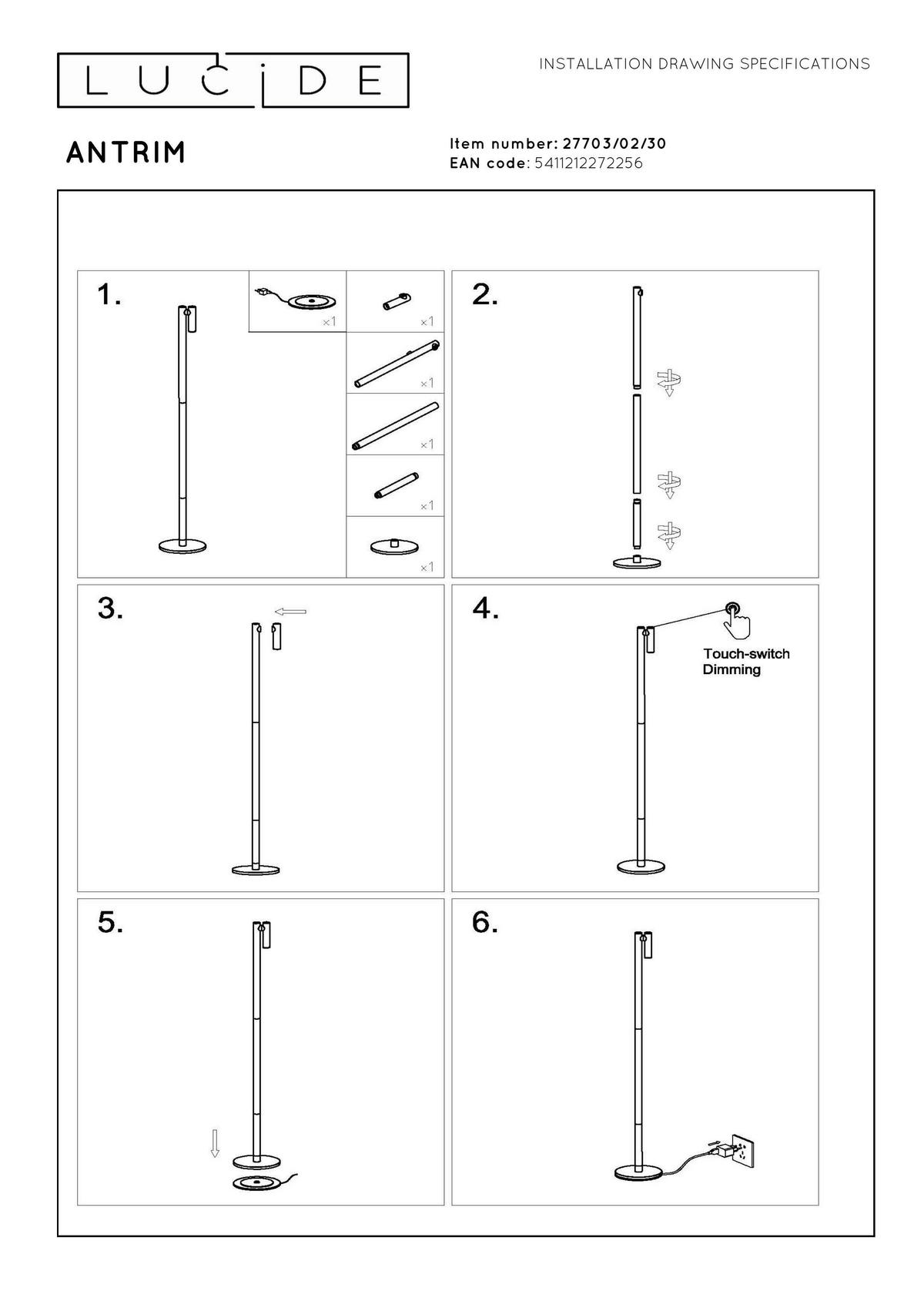 LED-STEHLEUCHTE ANTRIM 11/11/43 cm   - Schwarz, Design, Metall (11/11/43cm) - Lucide