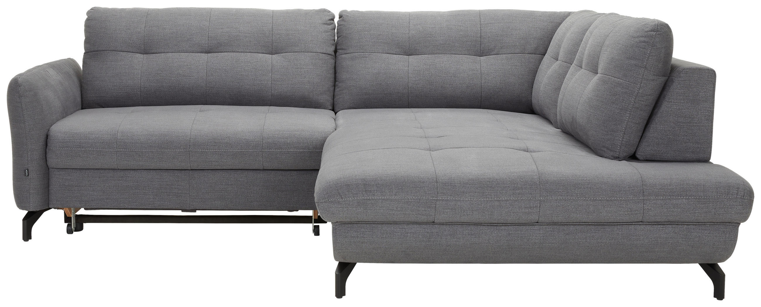 ECKSOFA in Flachgewebe, Leinenoptik Dunkelgrau  - Dunkelgrau/Schwarz, Design, Textil/Metall (247/208cm) - Xora