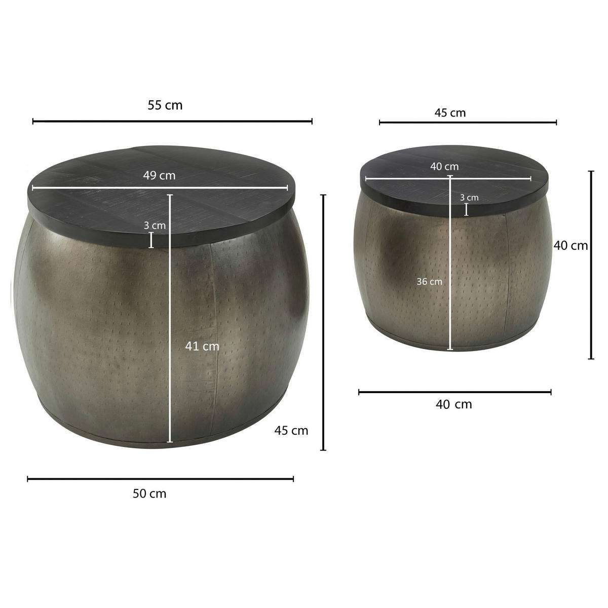 DOHÁNYZÓASZTAL SZETT fa 55/55/45 cm   - ezüst, Modern, fa/fém (55/55/45cm) - MID.YOU