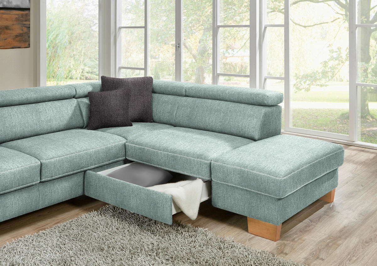 ECKSOFA in Mikrofaser Mintgrün  - Eichefarben/Beige, Natur, Holz/Textil (226/273cm) - Beldomo System